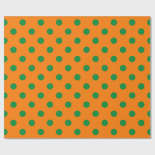 Green On Orange Polka Dots Pattern Design  Wrapping Paper