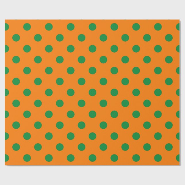 Green On Orange Polka Dots Pattern Design  Wrapping Paper (Flat)