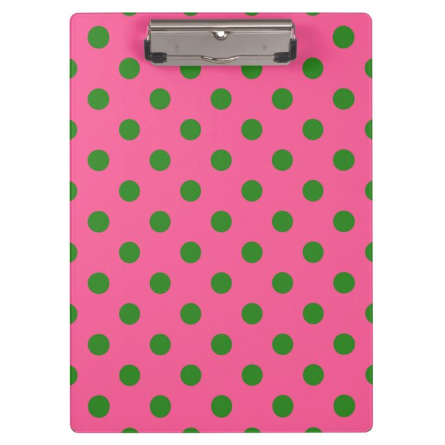 Green On Pink Polka Dots Pattern Design Clipboard (Front)