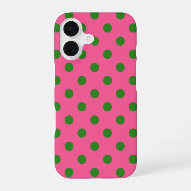 Green On Pink Polka Dots Pattern Design iPhone 16 Case (Back)