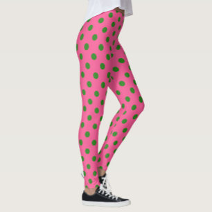 Green On Pink Polka Dots Pattern Design Leggings