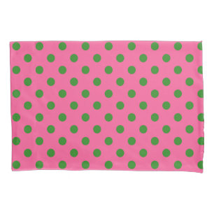 Green On Pink Polka Dots Pattern Design Pillowcase