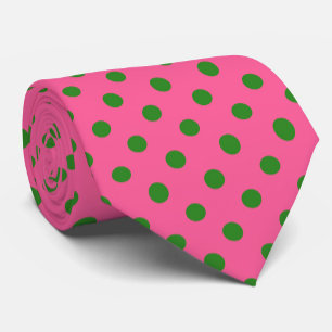 Green On Pink Polka Dots Pattern Design Tie