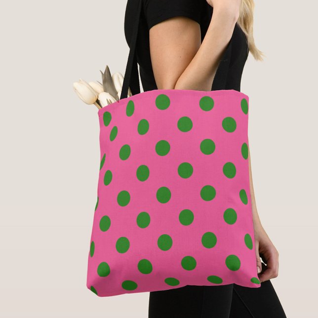 Green On Pink Polka Dots Pattern Design Tote Bag (Creator Uploaded)