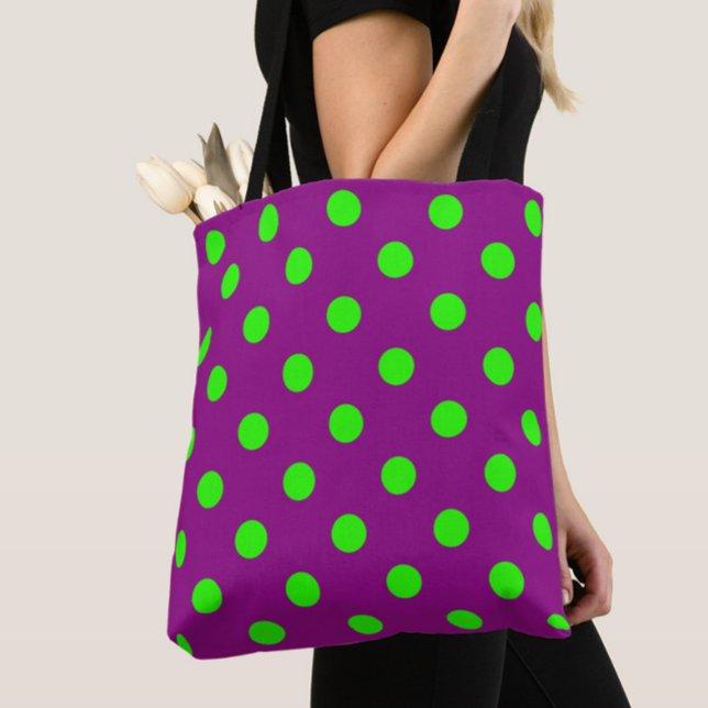 Green On Purple Polka Dots Pattern Design Tote Bag (Creator Uploaded)