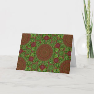 Green on Red Chile Mandala Array Christmas Card