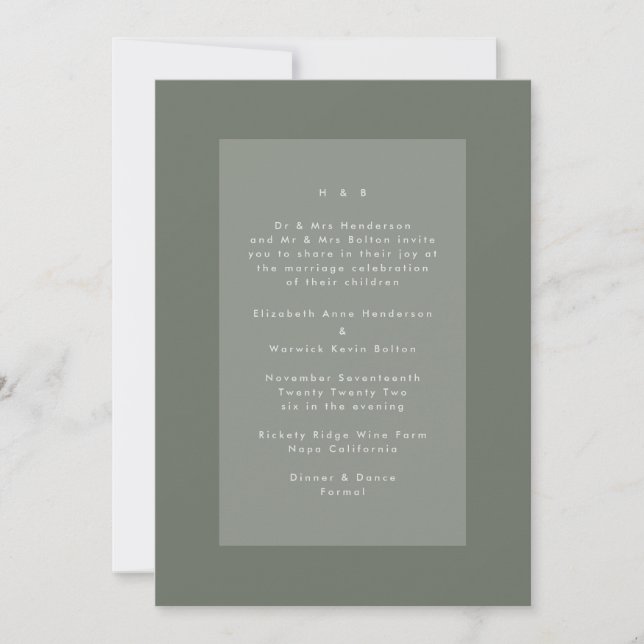 Green On Sage Modern Minimalistic Simple Wedding Invitation (Front)
