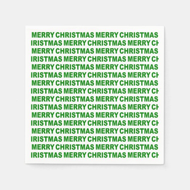 Green on White Christmas Typography Paper Napkin (Front)