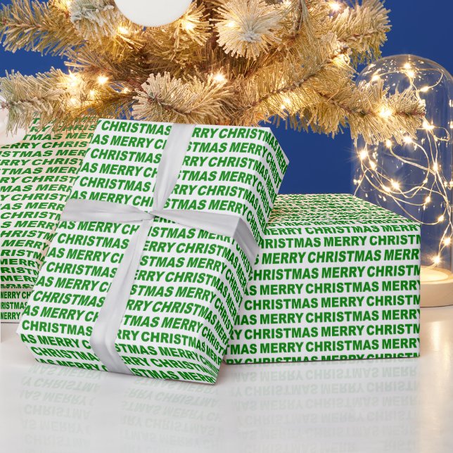 Green on White Christmas Typography Wrapping Paper (Holidays)