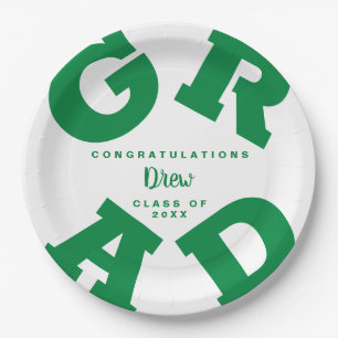 Green on White Customized Bold Grad Paper Plate