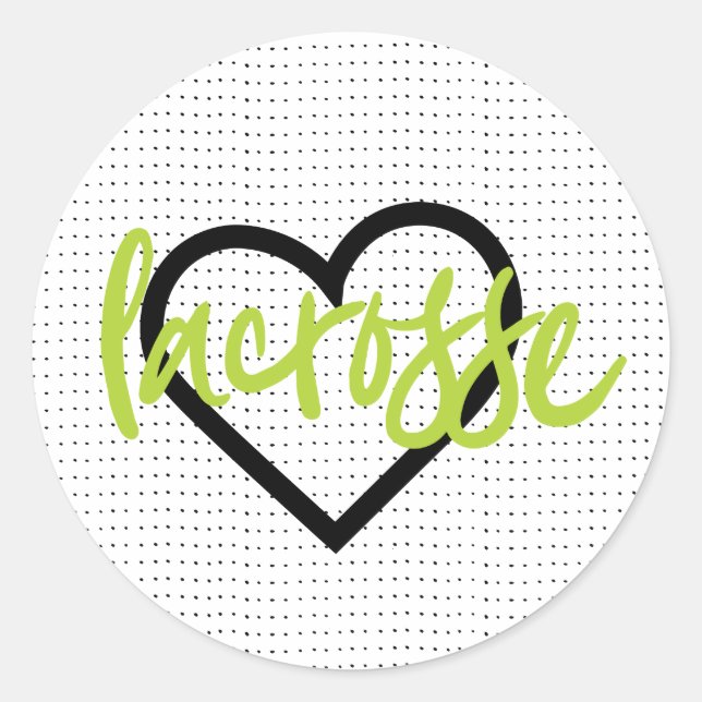 Green on White Lacrosse Sticks & Hearts Pattern Classic Round Sticker (Front)
