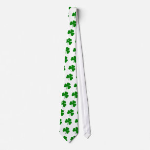 Green on white St Patricks day shamrock Tie