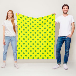 Green On Yellow Polka Dots Pattern Design  Fleece Blanket