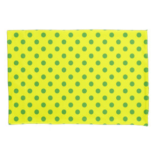 Green On Yellow Polka Dots Pattern Design Pillowcase