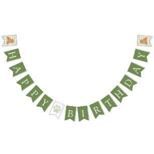 Green One Golden Year Goldendoodle Birthday Bunting Flags