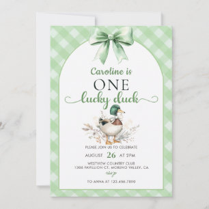 Green One Lucky Duck 1er Invitation anniversaire