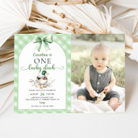 Green One Lucky Duck 1st Birthday Photo Invitation