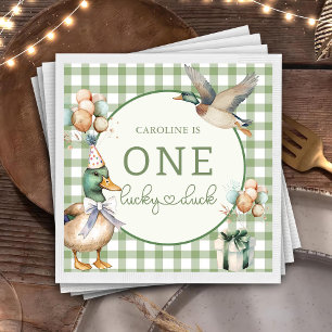 Green One Lucky Duck Balloon 1st Birthday Napkins