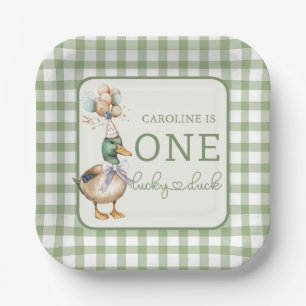 Green One Lucky Duck Balloon 1st Birthday Paper Plate
