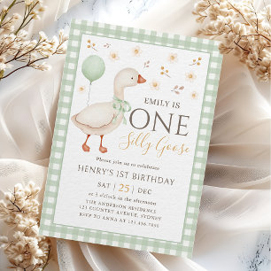 Green One Silly Goose 1er Invitation anniversaire