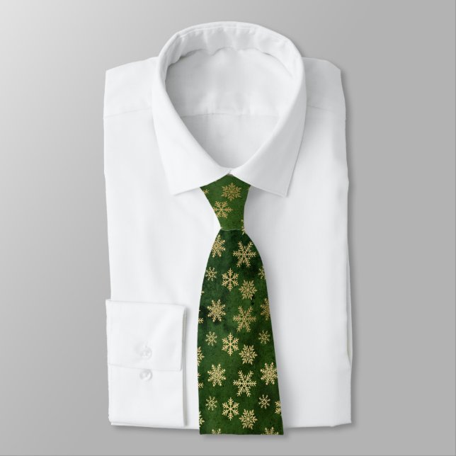 GREEN OR NOËL SNOWFLAKE MOTIF CRAVATE (Attaché)