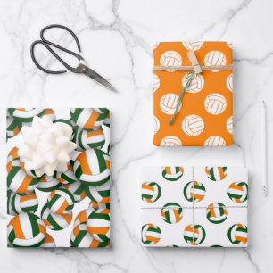 green orange 3 pc coordinating volleyball patterns wrapping paper sheet