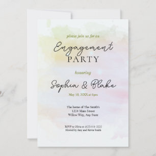 Green/ Orange Abstract Watercolor Engagement Party Invitation