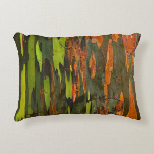 Green, orange, and black abstract painting accent pillow