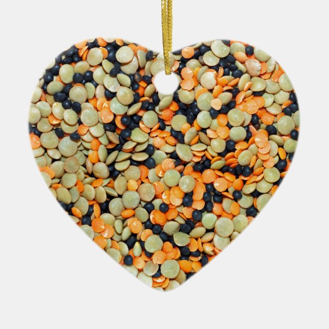 Green, Orange and Black Lentils Ceramic Ornament (Front)