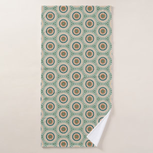 Green Orange And Blue Boho Chic Circle Pattern Bath Towel Set