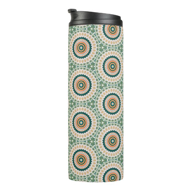 Green Orange And Blue Boho Chic Circle Pattern Thermal Tumbler (Rotated Right)