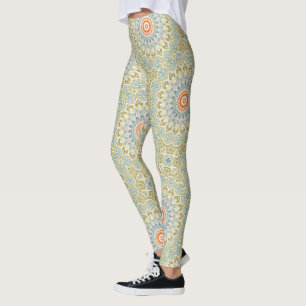 Green Orange and Blue Medallion Design Leggings