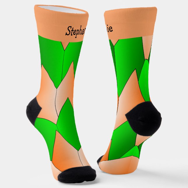 Green Orange Art Deco Design Socks (Angled)