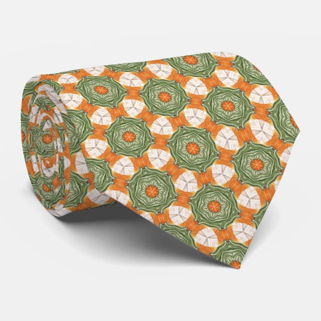 Green, Orange Autumn Colours Pattern Tie (Rolled)