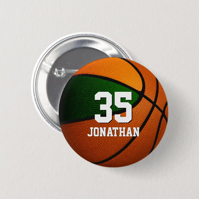 green orange basketball player team colours  2 inch round button (Front & Back)