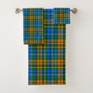 Green Orange Blue Plaid Tartan Design  Bath Towel Set