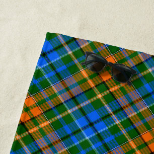 Green Orange Blue Plaid Tartan Design Beach Towel