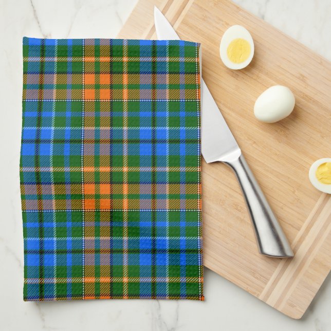 Green Orange Blue Plaid Tartan Design  Kitchen Towel (Quarter Fold)