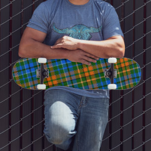 Green Orange Blue Plaid Tartan Design Skateboard