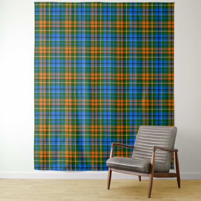 Green Orange Blue Plaid Tartan Design  Tapestry (In Situ)