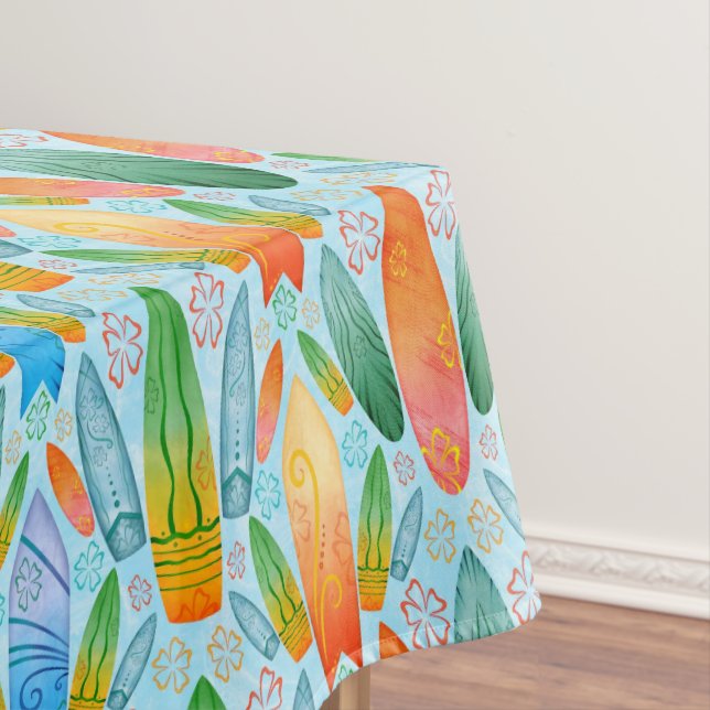 Green Orange & Blue Summer Surfing Surfboards Tablecloth (In Situ)