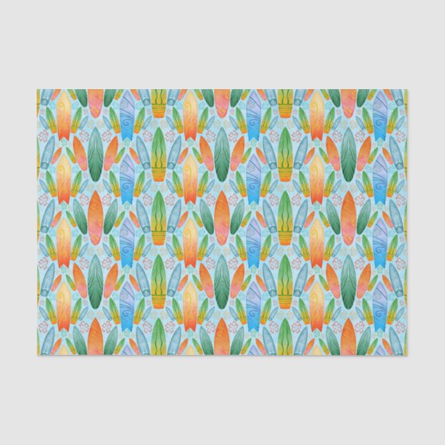 Green Orange & Blue Summer Surfing Surfboards Tissue Paper (Front)