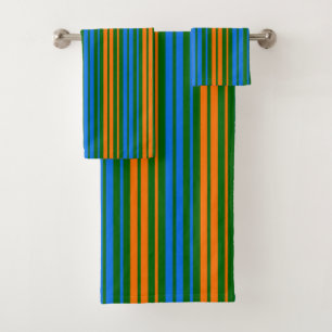 Green Orange Blue Vertical Stripes Design   Bath Towel Set