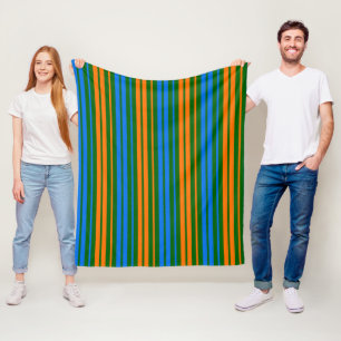 Green Orange Blue Vertical Stripes Design   Fleece Blanket
