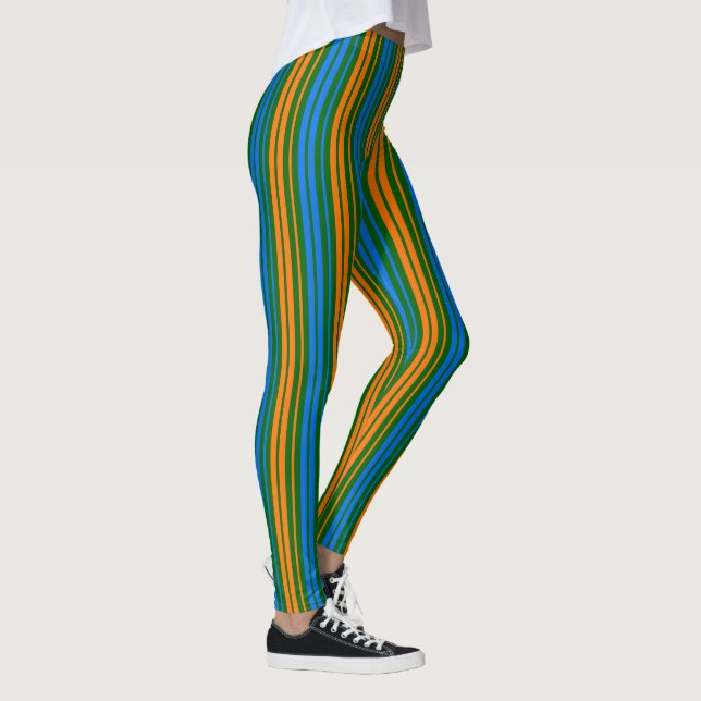 Green Orange Blue Vertical Stripes Design   Leggings (Right)