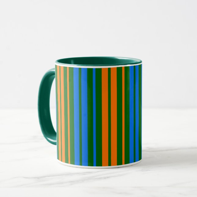 Green Orange Blue Vertical Stripes Design   Mug (Front Left)