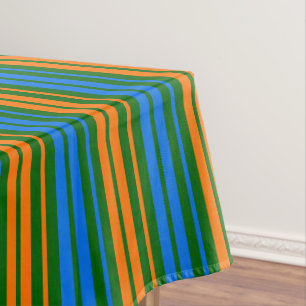 Green Orange Blue Vertical Stripes Design Tablecloth