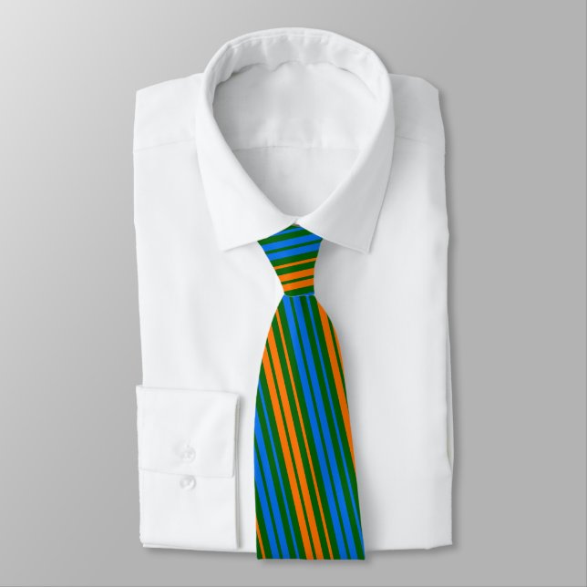 Green Orange Blue Vertical Stripes Design   Tie (Tied)