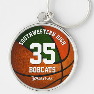 Green orange boy girl sports team name basketball keychain