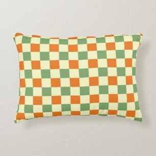 Green Orange Brown Chequered Gingham Pattern Accent Pillow